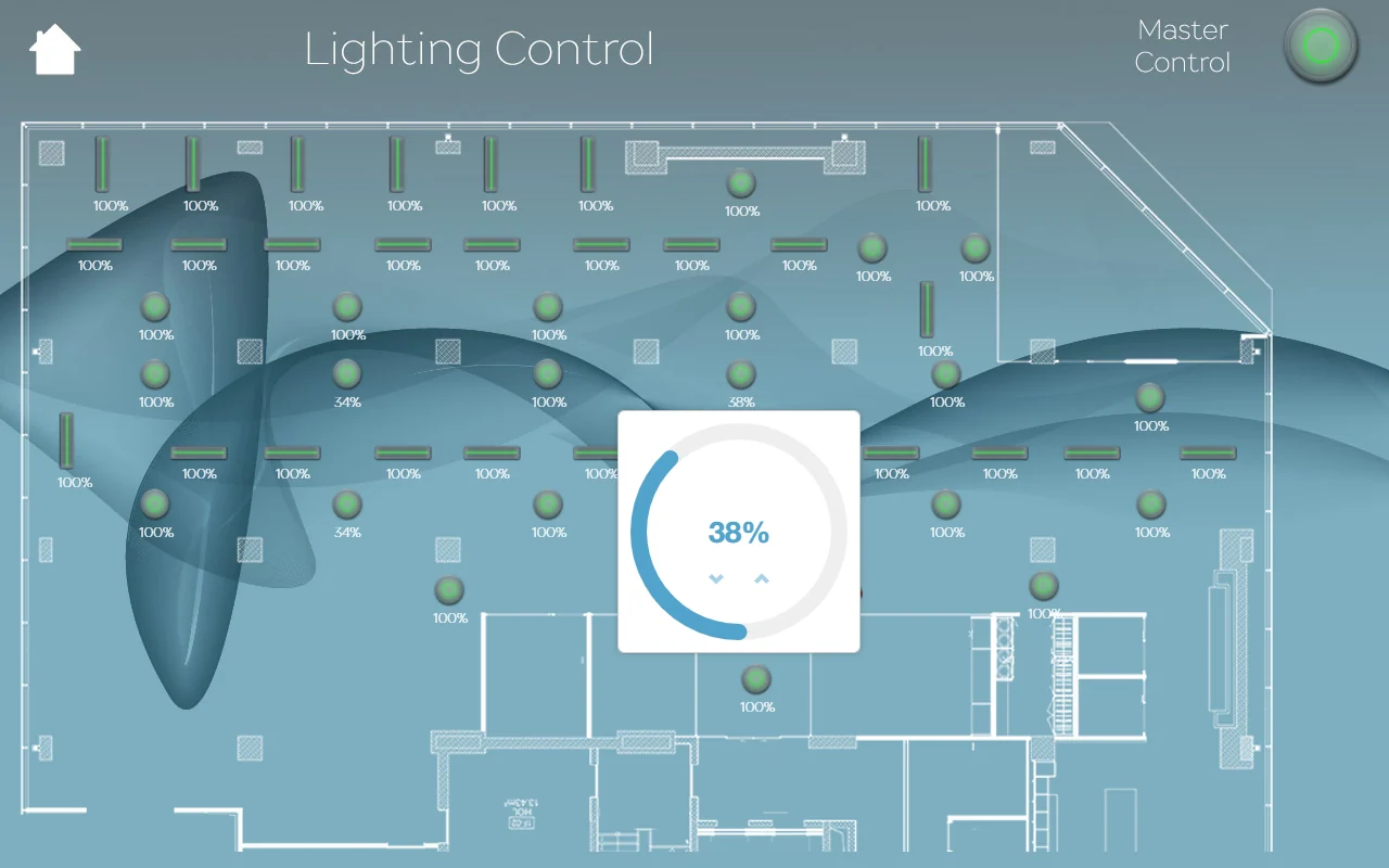 Lighting control over a floor plan in a PC browser