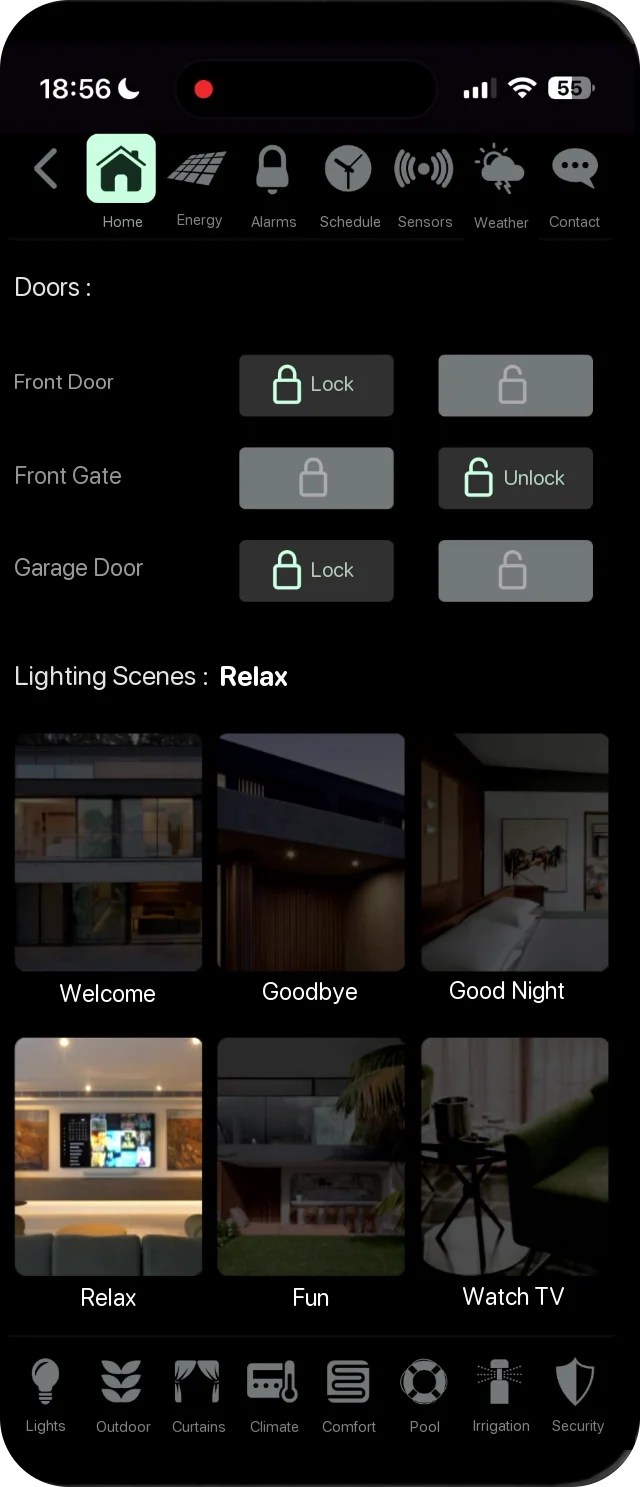Smart home app on a phone, second screen