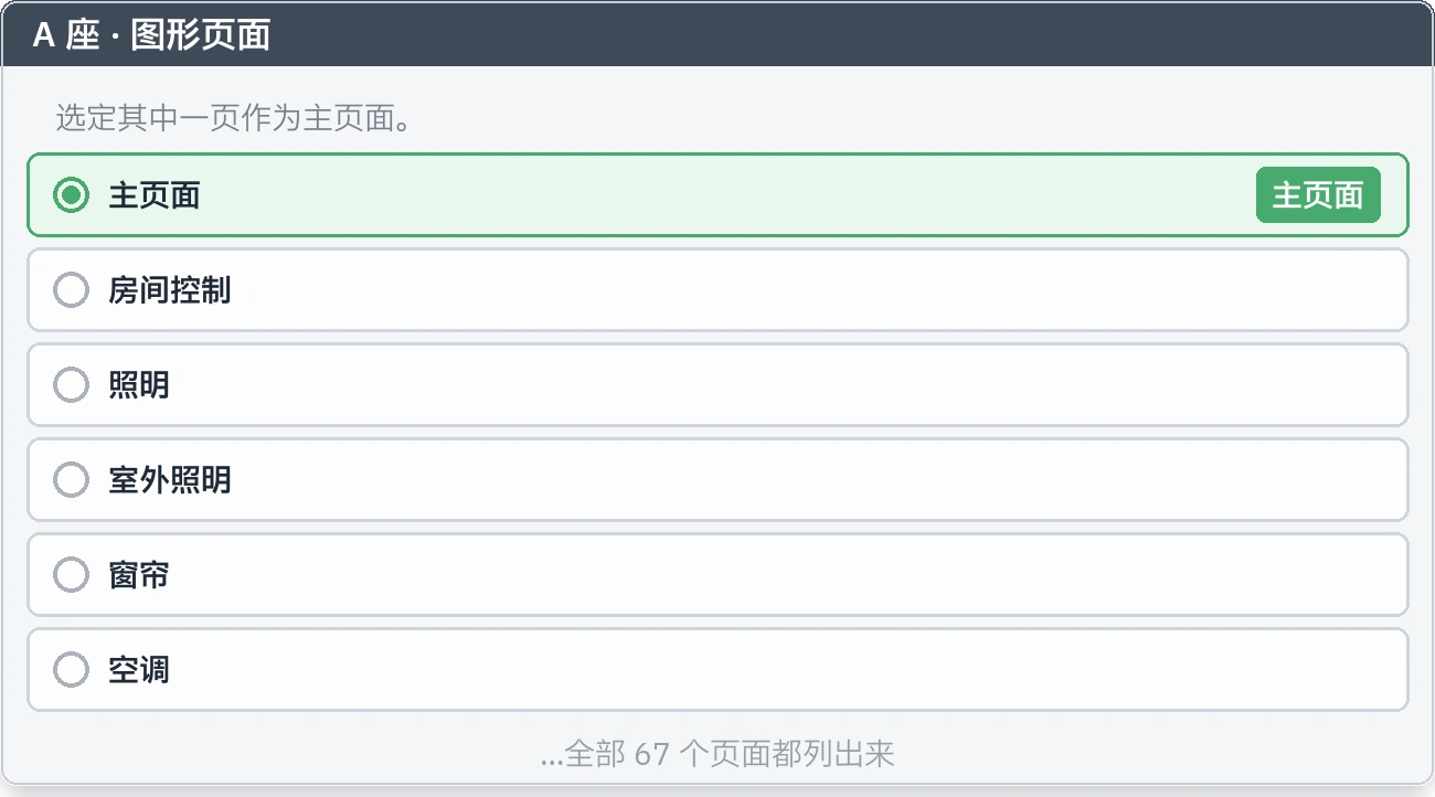 远端服务器的页面列表，以及被标为主页面的那一行
