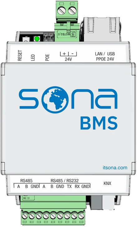Sona BMS automation server, DIN rail device