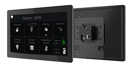 SonaHMI touch panel showing a room control screen